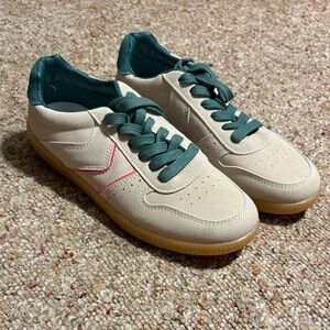 SHEIN Cream and Teal Sneakers with Pink Accent